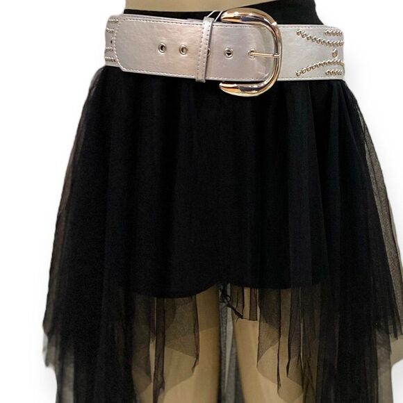 Western Silver Studded Oversize Buckle Statement Belt NEW - Picture 1 of 4